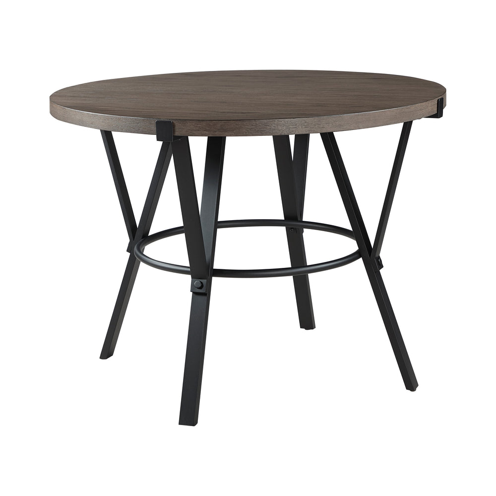 English Elm Brown Oak Veneer Round Counter Height Table with Matte Black Metal Base Seats Four B011P199727