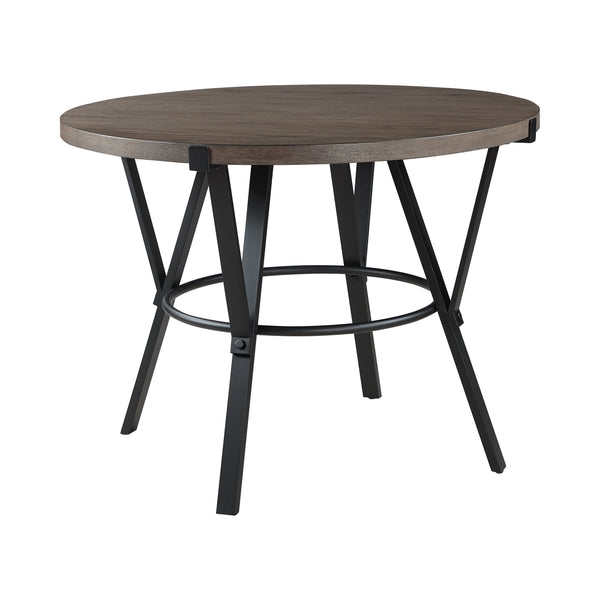 English Elm Brown Oak Veneer Round Counter Height Table with Matte Black Metal Base Seats Four B011P199727