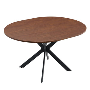 English Elm Extendable Round Dining Table Walnut Grain Top Matte Black Base Seats 4 to 6 W3875S00001