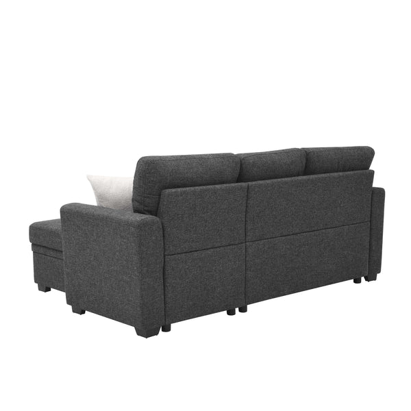 English Elm 76.5" Convertible Sectional Sleeper Sofa with Chaise and Hidden Storage Compartment Dark Gray B355S00013
