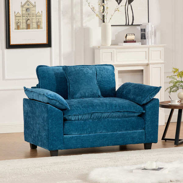 English Elm Cloud Sofa Single Seat - Modular Chenille Lounge Chair with Double-Layer Cushion, Ergonomic Support and Easy Assembly Blue W1143S00032