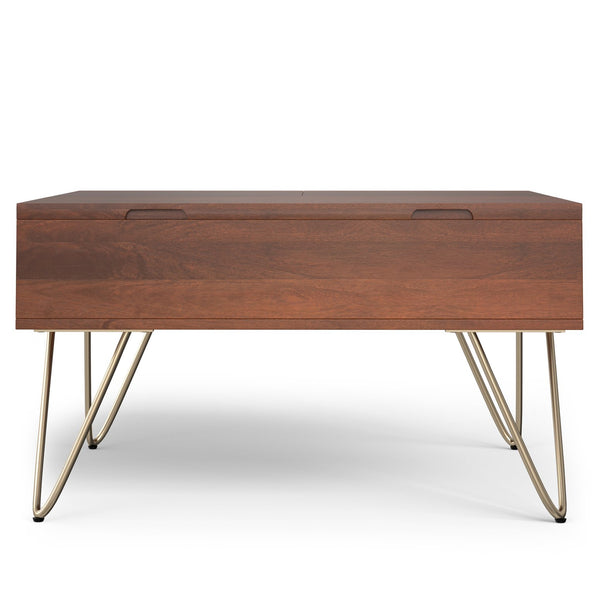 English Elm Hunter Solid Mango Wood Lift Top Coffee Table with Gold Hairpin Legs for Living B136P429104