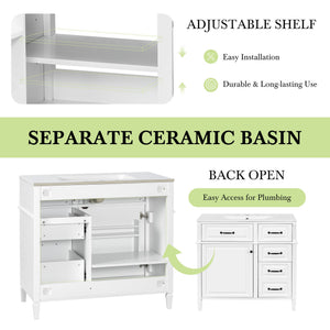 English Elm 36-Inch Modern Bathroom Vanity With Ceramic Sink, Durable Wood Frame, Adjustable Storage & Sleek Design N725P350849K