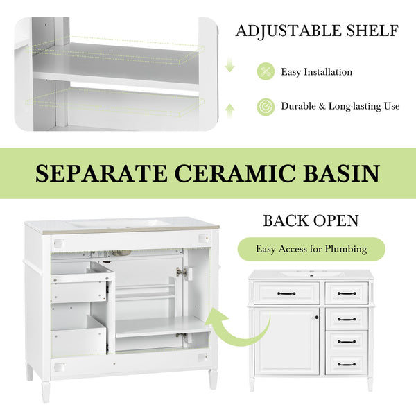 English Elm 36-Inch Modern Bathroom Vanity With Ceramic Sink, Durable Wood Frame, Adjustable Storage & Sleek Design N725P350849K
