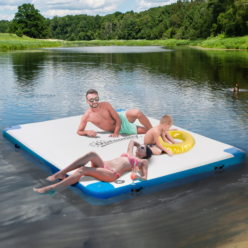 English Elm Outsunny Inflatable Floating Dock Platform Pvc Non-slip Mat for Group Water Fun W2225P485643