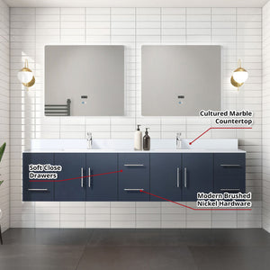 English Elm Navy Double Bath Vanity 84" W x 22" D with Cultured Marble Top, Chrome Faucets & Dual 36" LED Mirrors B2731S01106