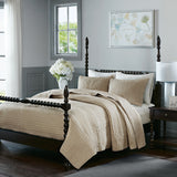 Madison Park Signature Serene Transitional 3 Piece Hand Quilted Cotton Quilt Set MPS13-270 Linen