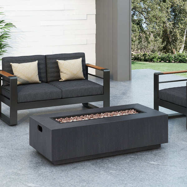 English Elm Outdoor Rectangular Iron Fire Pit 50000 Btu Propane Patio Heater Modern Black N772P404968B