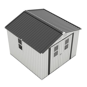 English Elm Outdoor Metal Storage Shed 8x8 Ft with Four Windows and Lockable Double Doors White W1598S00037