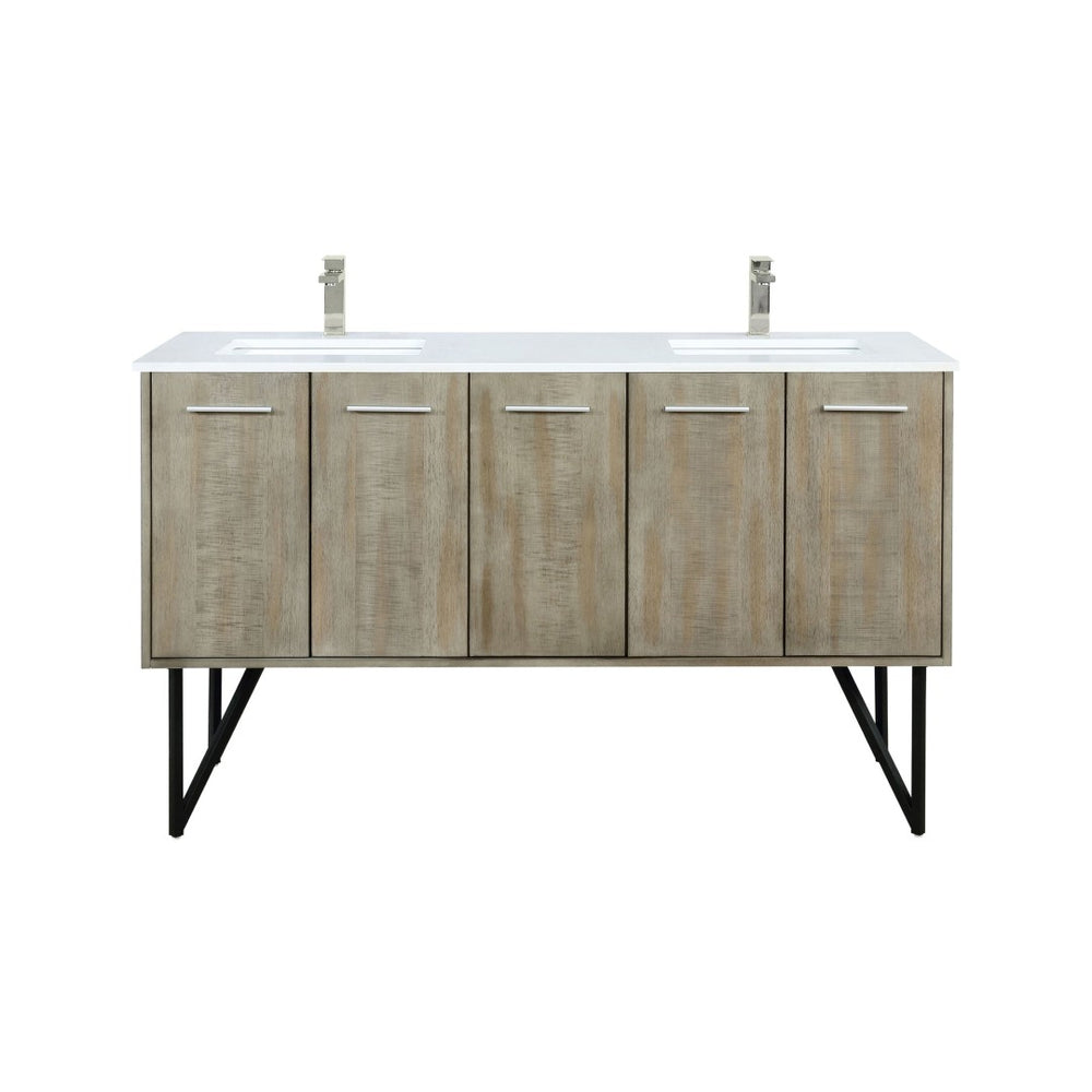 English Elm Rustic Acacia Double Bath Vanity With White Quartz Top, Brushed Nickel Faucet, Ample Storage & Style B2731P259629-GIGA