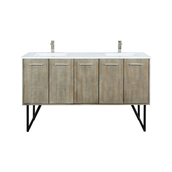 English Elm Rustic Acacia Double Bath Vanity With White Quartz Top, Brushed Nickel Faucet, Ample Storage & Style B2731P259629-GIGA