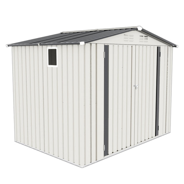English Elm 8x6 Ft Galvanized Steel Outdoor Storage Shed with Pitched Roof Window and Lockable Door W3213P309388