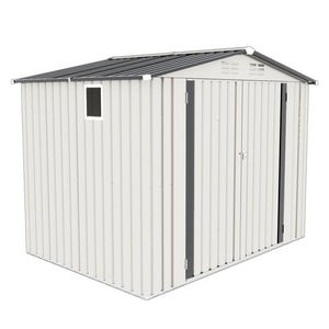 English Elm 8x6 Galvanized Steel Outdoor Storage Shed with Pitched Roof Lockable Doors and Window W3213S00007