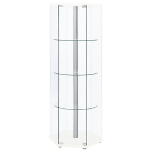 English Elm Tenley White Hexagonal 4-Shelf Clear Glass Curio Cabinet — Modern Geometric Display, Airy Storage B062P328716