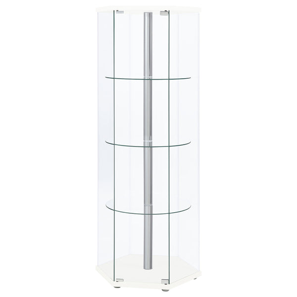 English Elm Tenley White Hexagonal 4-Shelf Clear Glass Curio Cabinet — Modern Geometric Display, Airy Storage B062P328716