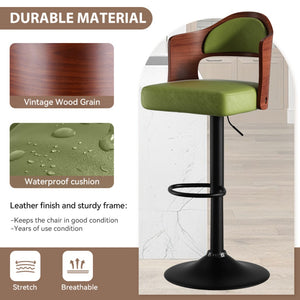 English Elm Swivel Bar Stools Set Of 2 - Adjustable Height, Stylish Green Pu Leather Upholstery For Comfort T3950P394220-GIGA