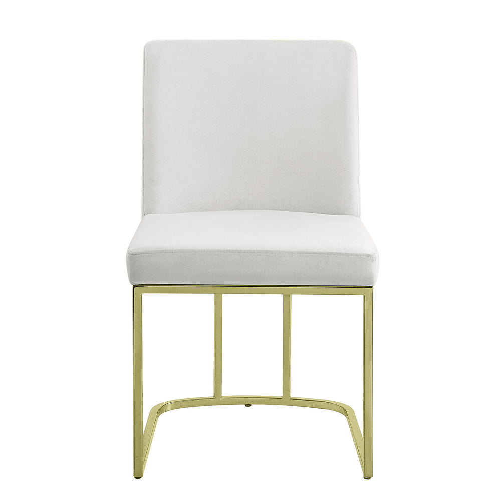 English Elm White Velvet Lozenge Back Side Chair with Gold Trim & Chrome Metal Base, Set of 2 — Modern Elegance B062P209295