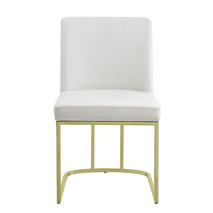 English Elm White Velvet Lozenge Back Side Chair with Gold Trim & Chrome Metal Base, Set of 2 — Modern Elegance B062P209295