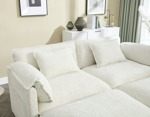 English Elm United Cozy Two-Seat Chenille Sofa With Detachable Armrests, Footstools, And Side Pockets For Comfort P2 W1568S00137-GIGA