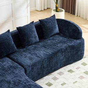 English Elm Beige Chenille L-shaped Sectional Sofa with Chaise Deep Seating and Curved Armrests Dark Blue W3612S00031