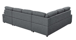English Elm Linen Blend U-shape Sectional Sleeper with Tufted Back and Hidden Storage Chaise B2748S00024