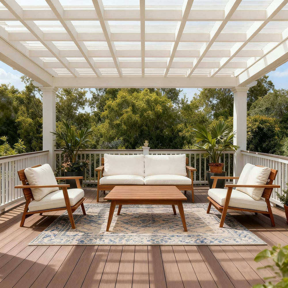 English Elm 4-piece Acacia Wood Outdoor Conversation Set Mid-century Patio with Quick-dry Cushions N767P359942T