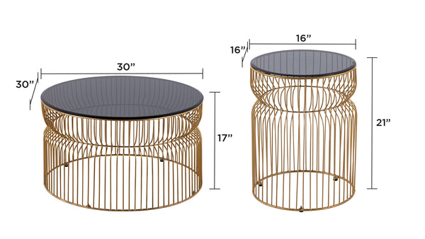 English Elm CT901 Modern Nested Table Set with Tinted Tempered Glass Tops and Sturdy Metal Frame for Living Room Gold B009S01535