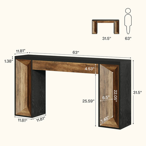 English Elm Sleek Wood Grain Console Table Geometric Base Slim Entryway Sofa Foyer Accent T3971P464026