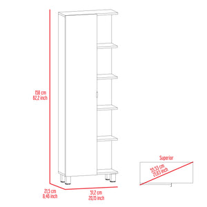 English Elm Los Angeles Linen Cabinet Beige - 62.2"H Melamine Storage with Five Shelves, One Cabinet & Metal Legs B128P148932