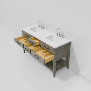 English Elm Grey Oak Double Bath Vanity With White Quartz Top, Chrome Faucet Set, Stylish Storage Solution B2731P260274