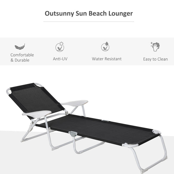 English Elm Outsunny Folding Chaise Lounge Chair - 4-Position Recliner, Lightweight Mesh, Portable For Beach & Patio W2225P200842-GIGA