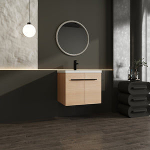 English Elm Levistar 24" Oak Bathroom Vanity With Durable Resin Sink & Smart Storage, Perfect For Small Spaces W1972P165042