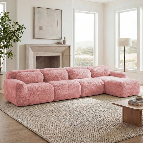 English Elm L-shaped Modular Plush Sectional Sofa with Cloud Foam Cushions for Cozy Living Spaces Pink W714S01563