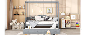 English Elm Twin Canopy Daybed with Pull Out Trundle Pinewood Frame for Kids or Guest Rooms N708P373423E