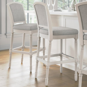 English Elm 31" Turned Leg Bar Stool Woven Polyester Seat and Back for Pub or Kitchen Use White B2751P436453