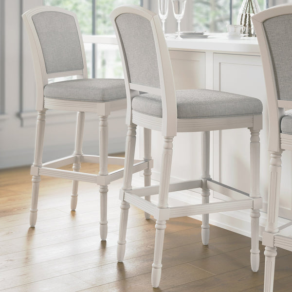 English Elm 31" Turned Leg Bar Stool Woven Polyester Seat and Back for Pub or Kitchen Use White B2751P436453