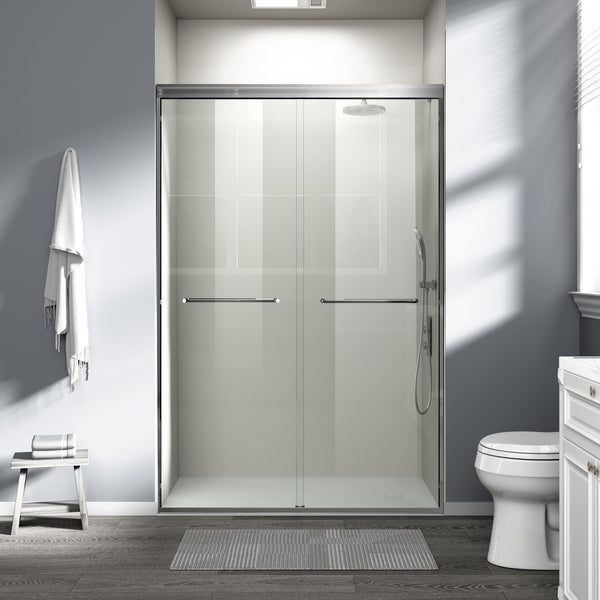 English Elm 44-48 in Semi-frameless Bypass Sliding Shower Door Tempered Glass Alcove Enclosure Brushed Nickel W1573P239434