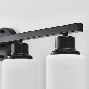 English Elm 6-light Matte Black Linear Wall Sconce White Glass Shades for Bedroom or Vanity W5008P389852
