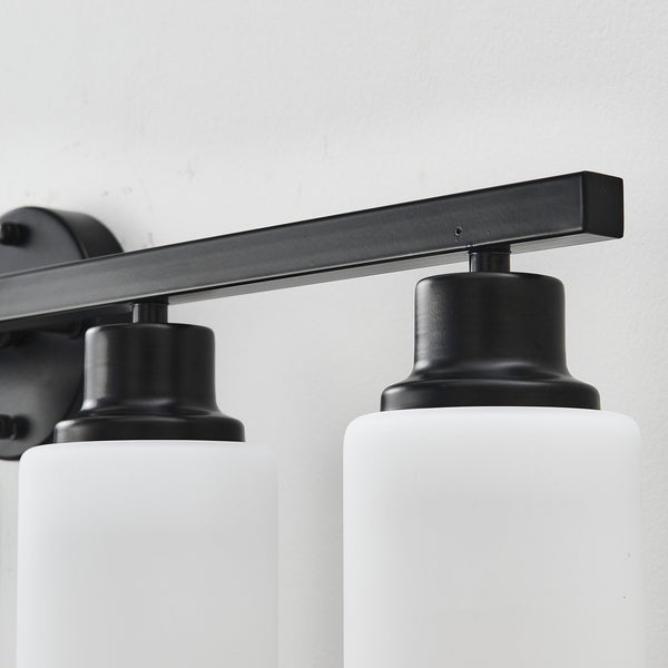 English Elm 6-light Matte Black Linear Wall Sconce White Glass Shades for Bedroom or Vanity W5008P389852