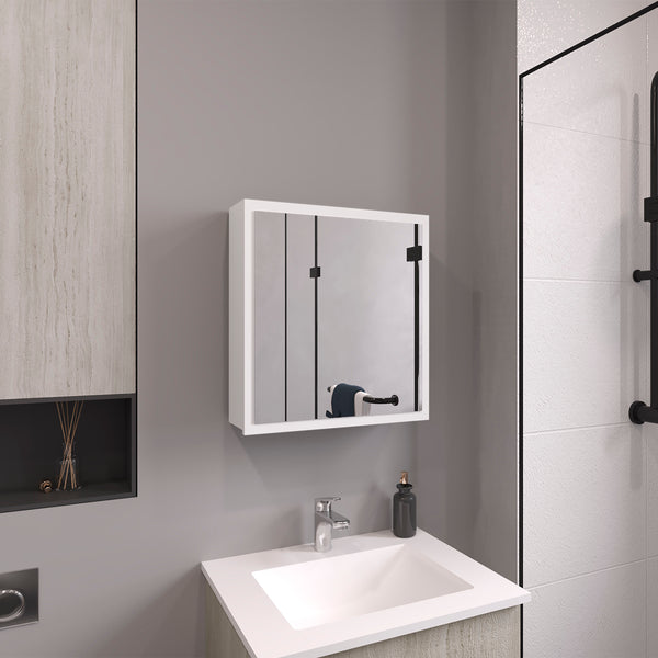 English Elm Duma Mirrored Medicine Cabinet 21.1" H x 19.7" W with Four Adjustable Shelves, Towel Rack & Easy Mounting White 27.2 L x 24.9 W x 4.4 H B200P240246