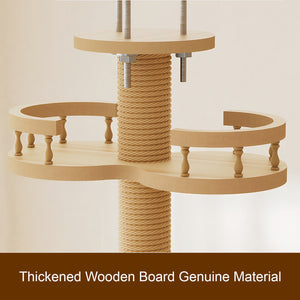 English Elm Floor to Ceiling Tension Mount Cat Tower with Sisal Post Hammock and Wood Condo Cave W3101P384990