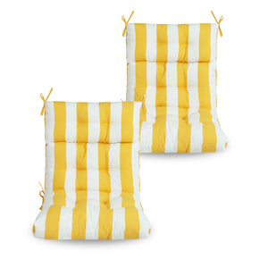 English Elm 2 High Back Patio Chair Cushions Set, 44x22x4 Tufted Reversible Outdoor Seat & Back Cushions Durable Polyester Yellow+White W419P298829
