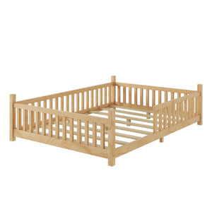 English Elm Twin Montessori Floor Bed House Frame with Led Lighting and Safety Rails for Kids Natural W2593P440591