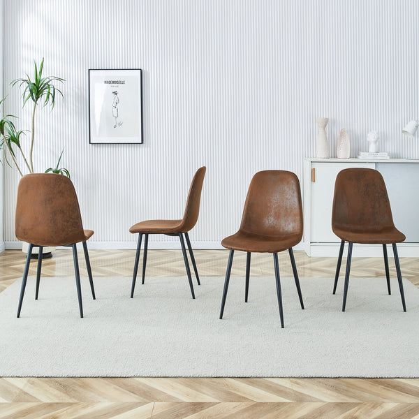 English Elm A set of 4 modern medieval restaurant cushioned side chairs with brown techno-fabric seats & black metal legs, ergonomic comfort and easy assembly (W115149079) W1151P306740