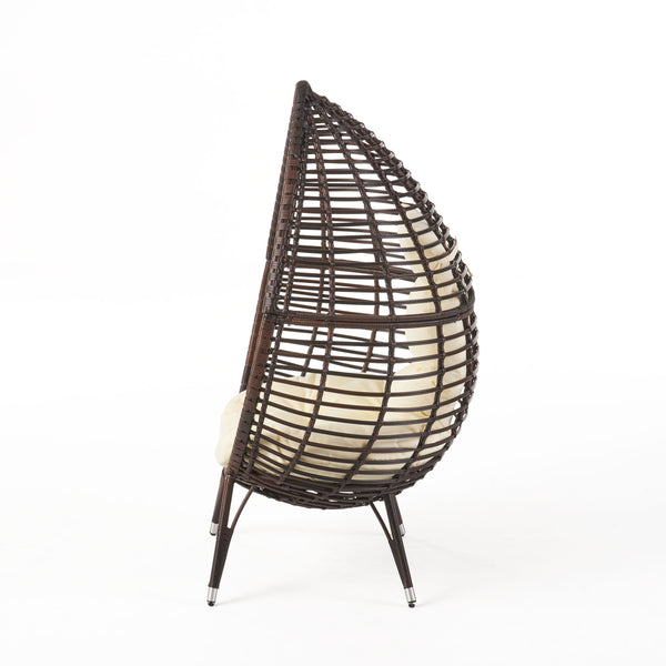 English Elm Christopher Knight Home® - CUTTER Teardrop Wicker Patio Chair with Water‑Resistant Beige Cushion, Metal Resin Frame, Plush Comfort 55787.00MBRN
