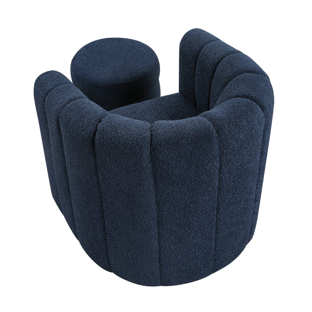 English Elm Modern Swivel Chair with Ottoman in Bouclé Fabric, Solid Wood Frame, Cozy Curved Design for Living Rooms Blue 32 L x 31 W x 31.25 H B011P281845