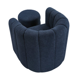 English Elm Modern Swivel Chair with Ottoman in Bouclé Fabric, Solid Wood Frame, Cozy Curved Design for Living Rooms Blue 32 L x 31 W x 31.25 H B011P281845