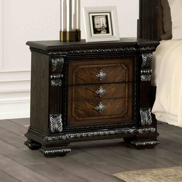 English Elm Ornate Silver Molding Nightstand with Usb Charging Dovetail Drawers Bedroom Storage Espresso B2741P435895