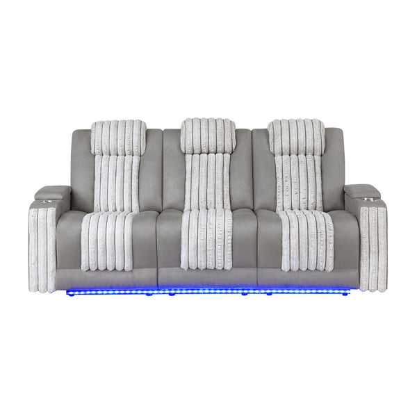 English Elm Duran Power Reclining Set with Led Lighting Bluetooth Speaker and Motorized Headrest Grey B201S00477