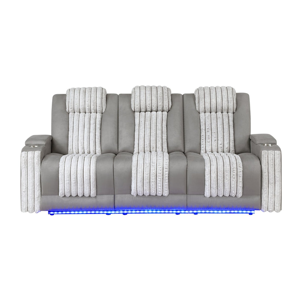 English Elm Duran Power Reclining Sofa with Led Lighting Headrest Usb and Drop Down Table Grey B201P412682